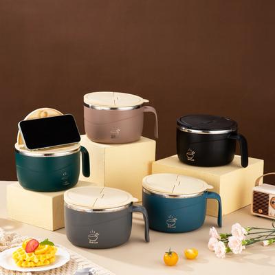 1200ML Large Capacity Lunch Box - Durable 304 Stainless Steel Instant Noodle Bowl with Lid for Dormitory, Camping, Office