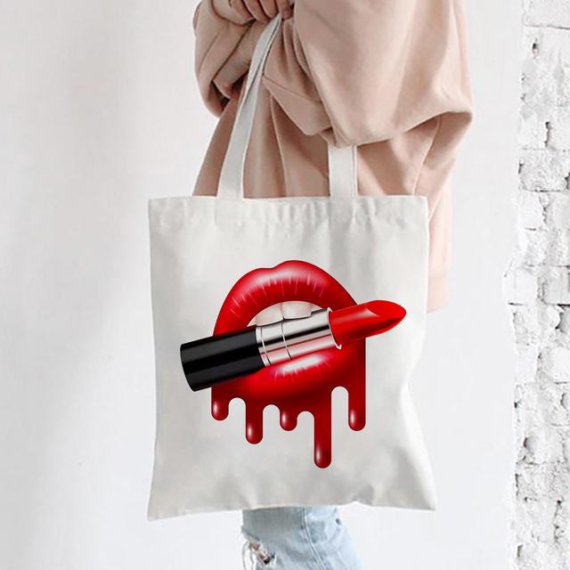 Холщовая большая сумка на плечо с красными губами для женщин повседневная модная сумка для покупок большая вместительная сумка для вечеринок и путешествий оранжевая лучшие подарки 2530cm 777₽
