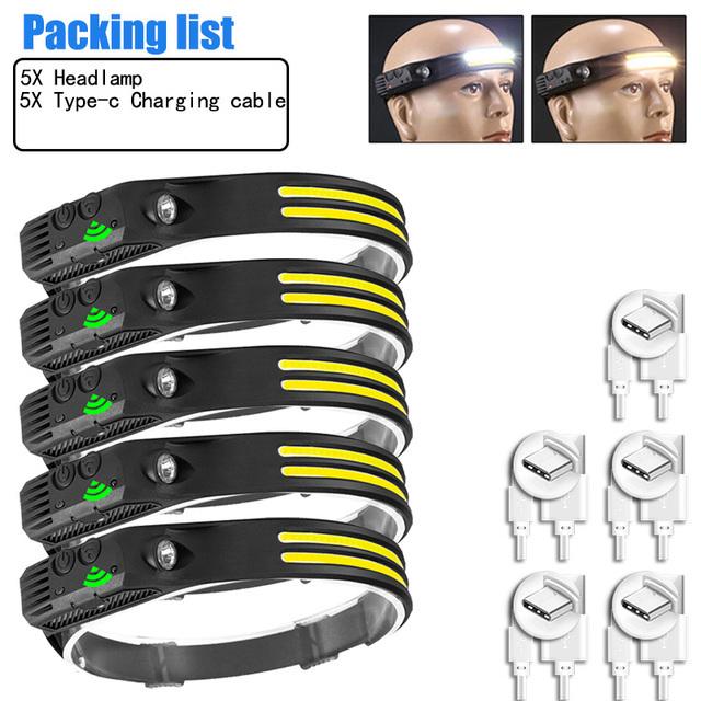 Powerful LED Sensor Headlamp USB Rechargeable Head Flashlight with 2000Mah Built in Battery Outdoor Camping Fishing Head Lantern