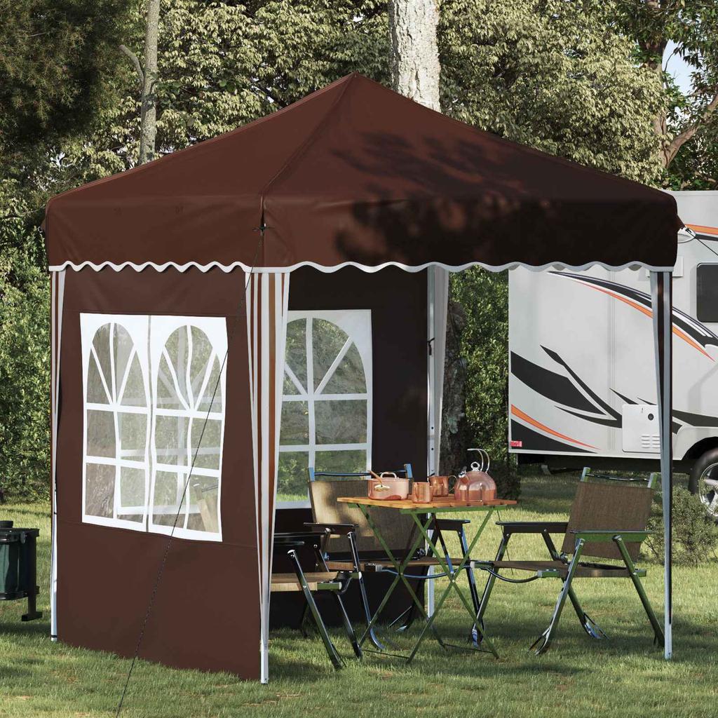 Pop Up Party Tent 195 X 195 X 245 Cm Brown Oxford Fabric