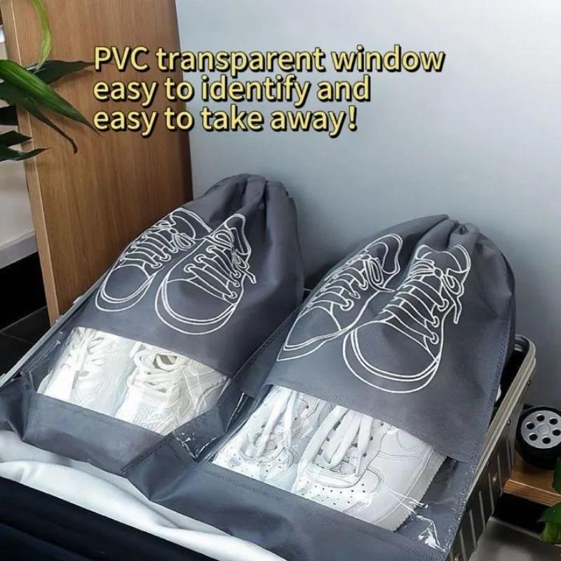 Visible Shoe Organizer Thickened Non-Woven Dustproof Drawstring Storage Bag Clothing Travel Pouch Handbag Storage Bags