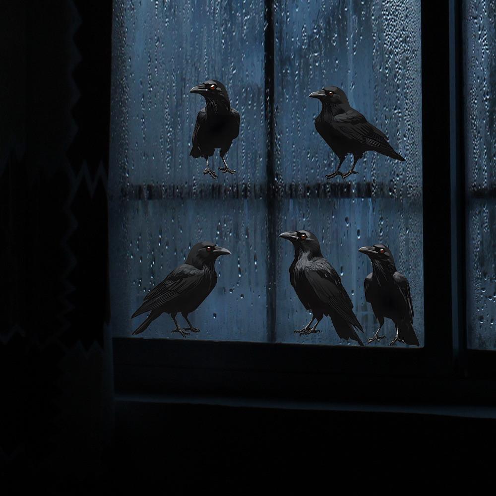 Black Halloween Crow Glass Showcase Bedroom Home Decoration Wall Stickers