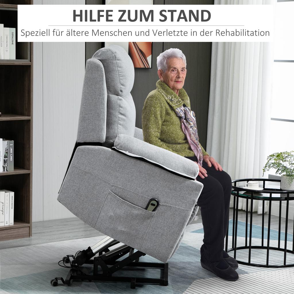 Rising Armchair With Standing Aid Electric Reclining Function Remote Control Pocket Spring Core Up To 120 Kg Gray