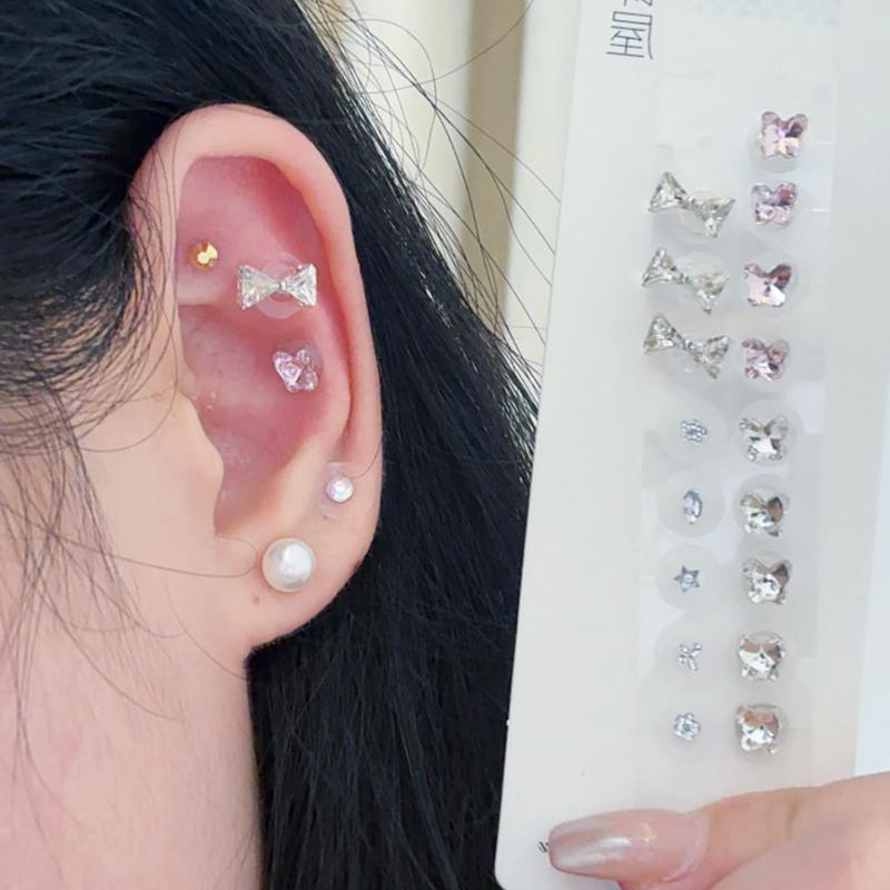 Fashion Bowknot Colorful Rhinestone Pearls Ear Point Stickers Ear Pressure Stick Acupuncture Auricular Ear Stickers Massage