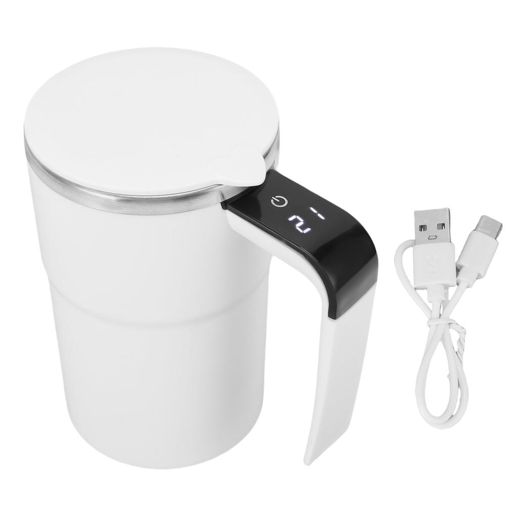 Automatischer Rührbecher 13oz Wiederaufladbar Intelligente Temperaturmessung Magnetischer Selbstmischbecher für Kaffee Weiß
