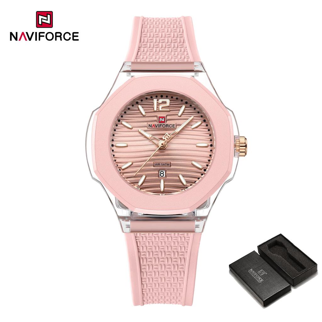 NAVIFORCE Original Women Girls Simple Quartz Watch Date Waterproof Silicone Strap Luminous Hands Lightweight Women Girls Watch Gift NF6109