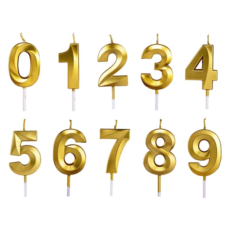 Gold Color Birthday Cake Candle Smokeless Not Toxic Wax Decorative Number Digits 0 to 9 For Celebration