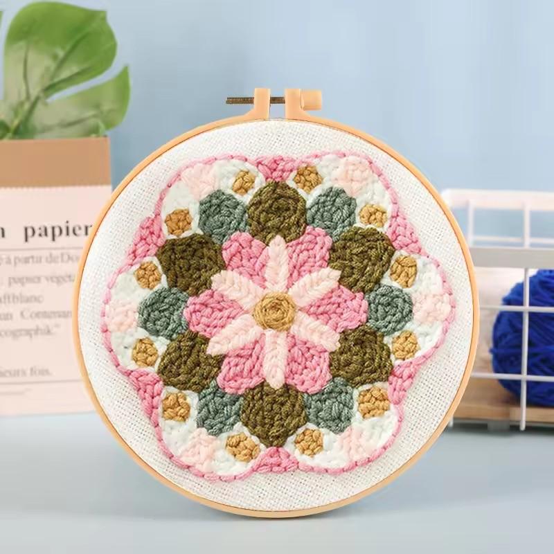 CHENISTORY DIY Punch Needle Embroidery Kit Floral Pattern with Embroidery Hoop for Beginners Adults Decor Craft Gift