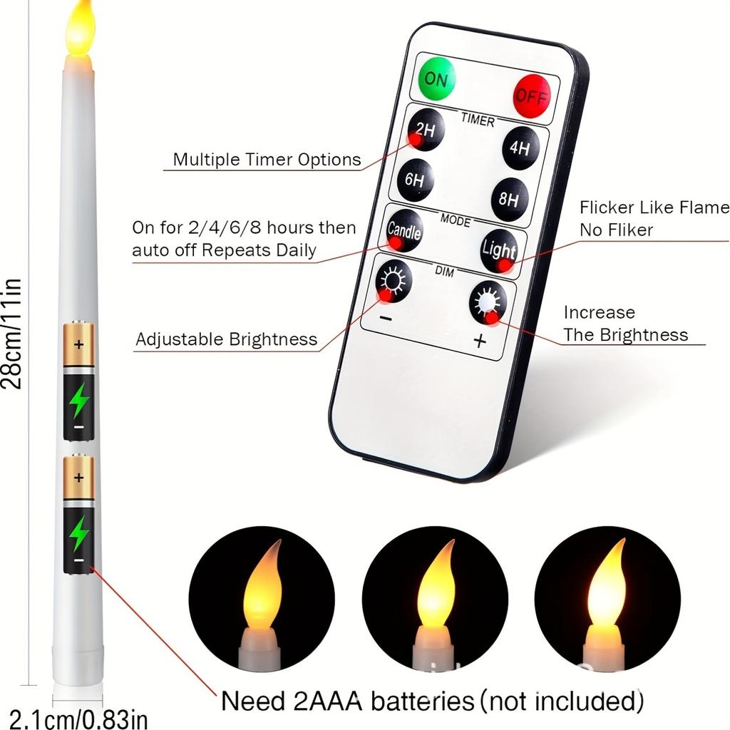 3/6Pcs LED Flameless Electronic Candles Battery Powered Taper Long Candle Light for Party Wedding Home Decoration Flashing Lamp