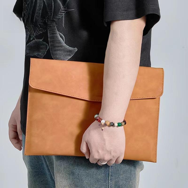 A4 Leather Leather File Storage Bag Briefcase Simple Retro Single-layer Thickened Waterproof Large-capacity Business Meeting Bag
