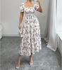 Fashion Women's Casual V-Neck Printed Midi Skirt Elastic Waist Dress