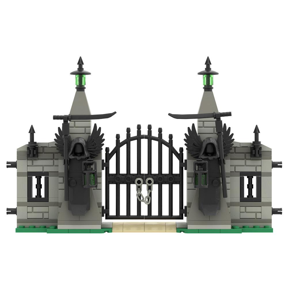 Hell'S Gate Small Particles Building Block Scene Fence Landscape Halloween Haunted House Modular Ornament