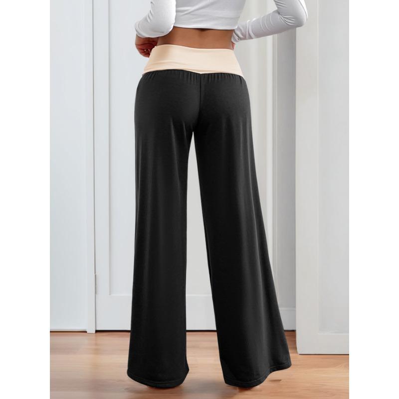YYFS Women's Fashion Casual Solid Color Print High Waist Trousers Pants & Capris