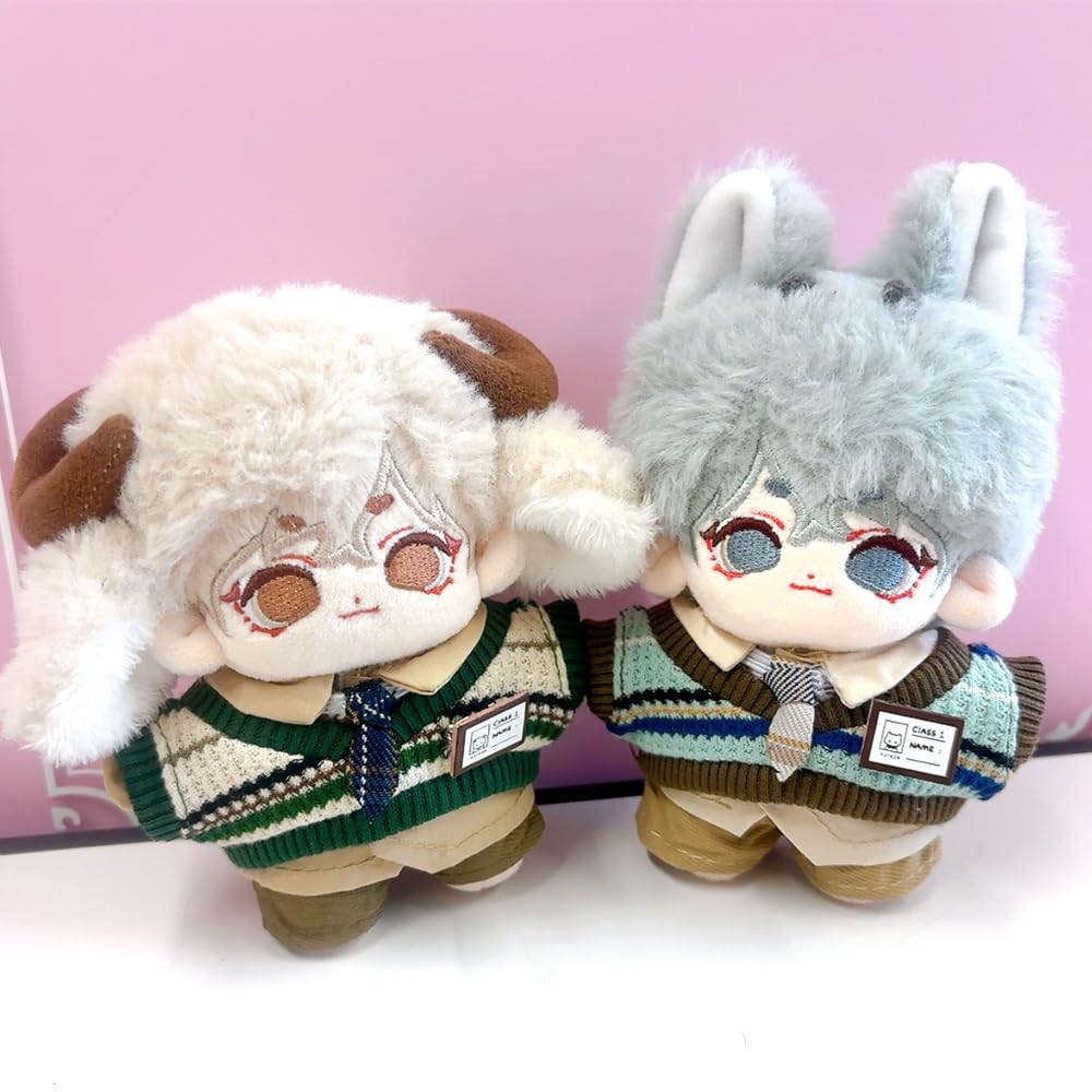 Shirt, pants, vest, tie, and name tag set (green) for 10cm plush toy, kigurumi, accessories, otaku activities, doll, mascot, kpopdoll costume [Used]
