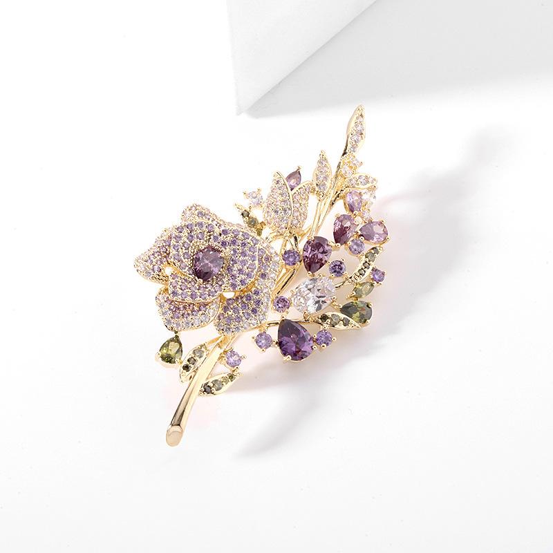Women Wedding Flower Brooch Crystal Rhinestones Zircon Pin Clothing Accessories
