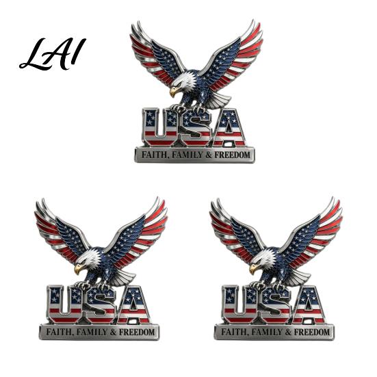 Forte Adesivo Decalcomania Auto USA Fede Famiglia & Libertà Emblema Metallico Aquila