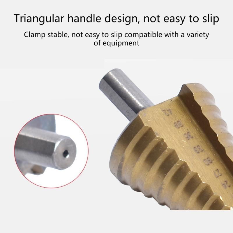 HSS Titaniums Coated Straight Grooves Step Drill Bit 4-42mm Triangular Shank Cone Drill Bit for Metal and Wood Drilling