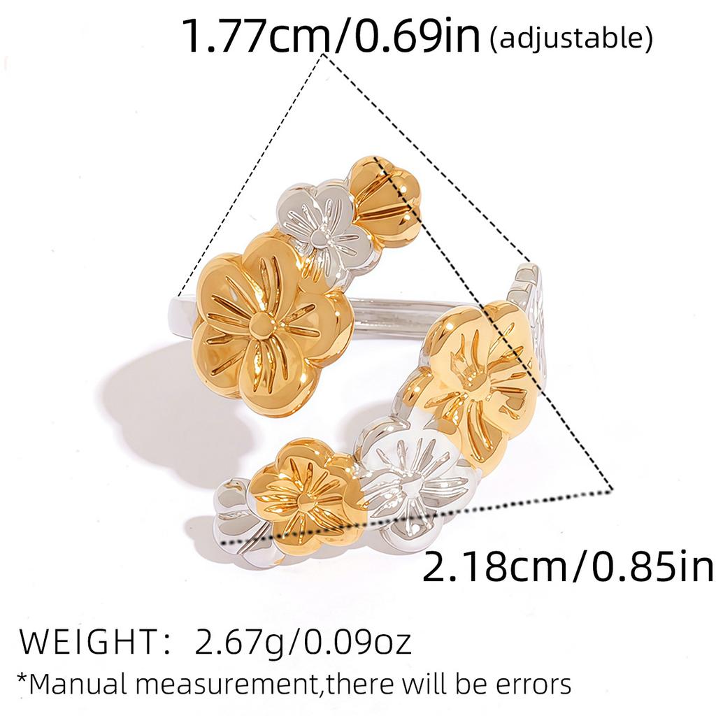 Stainless Steel Flower Rings for Women Men Vintage Five Petal Flower Opening Ring Summer Vacation Waterproof Jewelry Accessories