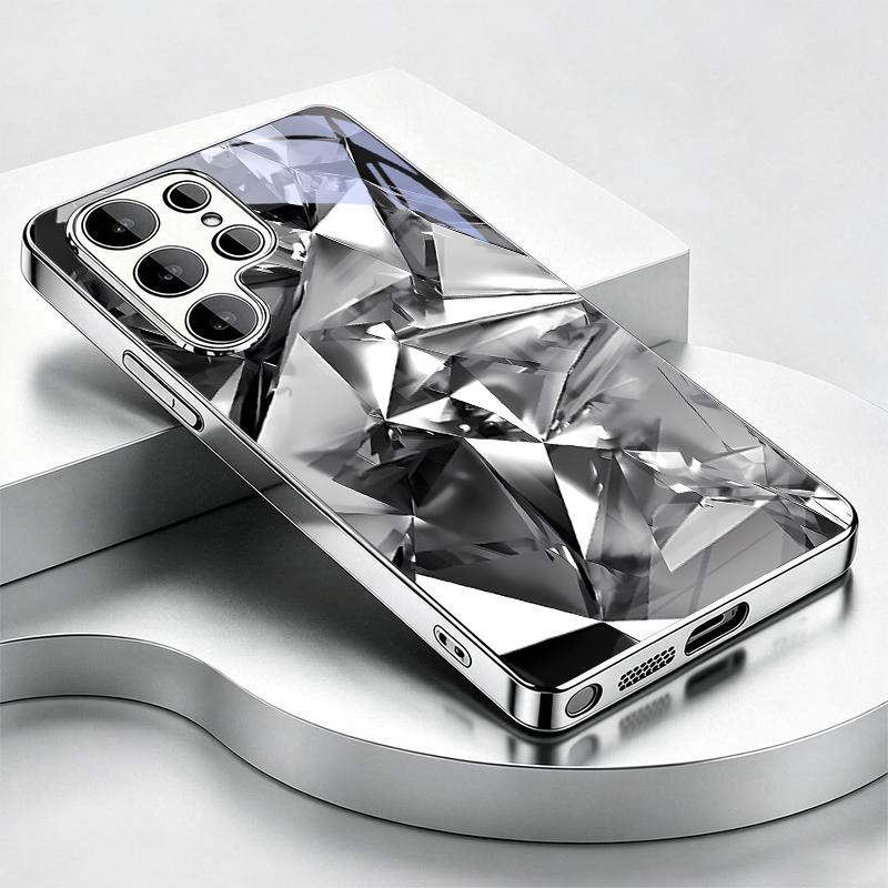 Monochrome Crystal Shards Electroplated Silver Phone Case For Samsung A31 A51 A71 A12 A22 A32 A42 A52 A06 A16 A17 A37 A57 Cover