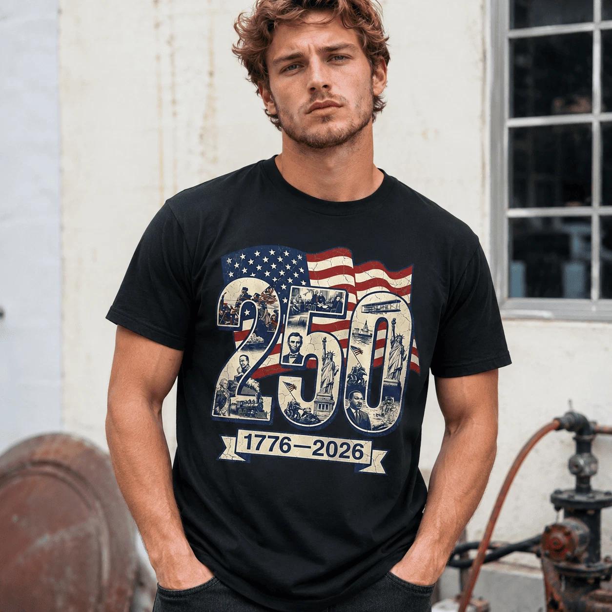 250 Years American Flag USA 250th Anniversary Patriotic 4th of July T-Shirt XL