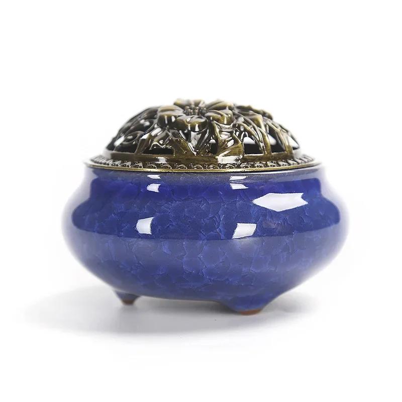 Ice Crack Coil Incense Burner with Fire Cotton Pad 4 Hours Ceramics Incense Cone Censers for Home Decor Ornaments Simple Ashtray 7