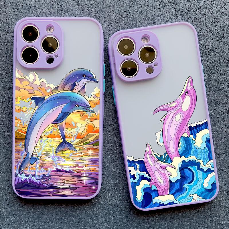Ocean Animal Cute Dolphin Phone Case For iPhone 15 14 16 Pro Max 7 8 Plus 11 12 13 Pro Max Mini SE2 X XR XS Shockproof Covers