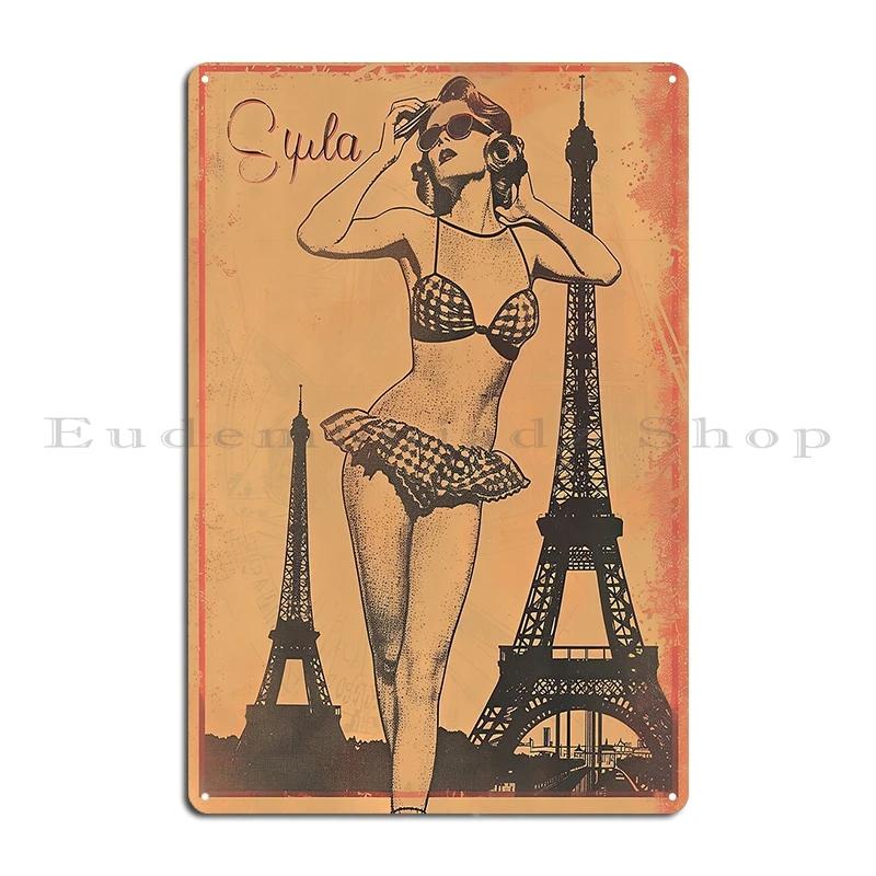 Retro Vintage Paris Poster with Eiffel Tower Parisian Elegance Metal Plaque Club Wall Decor Pub Designing Tin Sign Poster