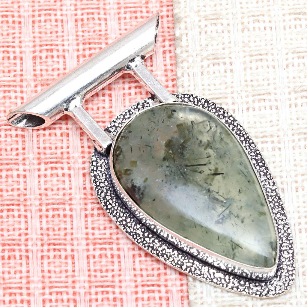 Prehnite Cabochon Gemstone Handmade Women's Unisex Silver Jewelry Pendant 2