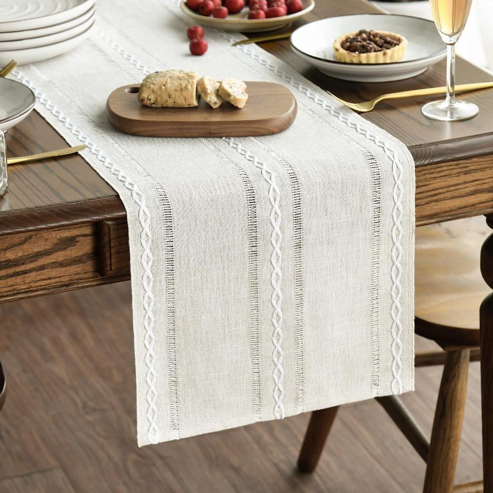 

Long Party Table Linen Embroidered Dining Table Cover Seasonal Table Cloth Shelf Cabinet 13.78x70.87in белый