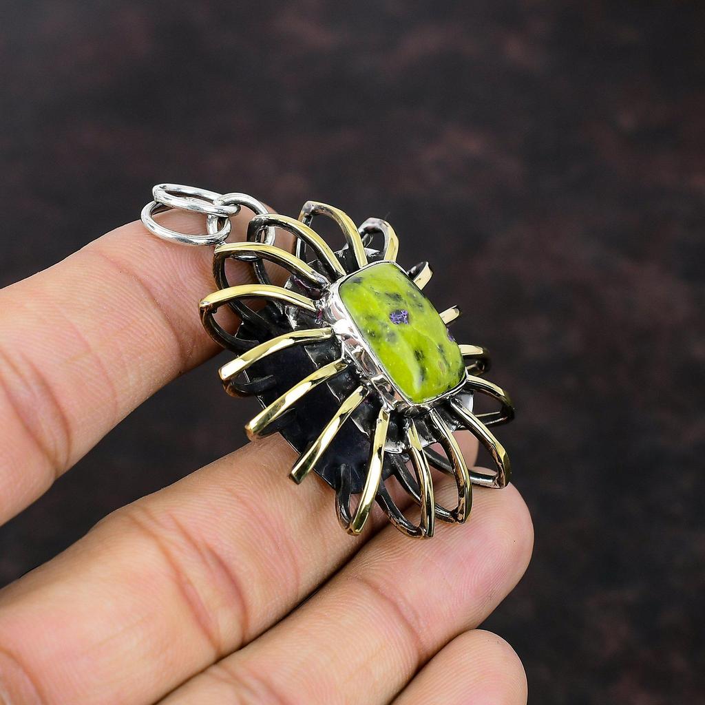 Stichtite Pendant 925 Sterling Silver Pendant Gemstone Handmade Jewelry 18K Gold Plated Pendant Cage Jewelry Gift For Bridal Stylish Pendant