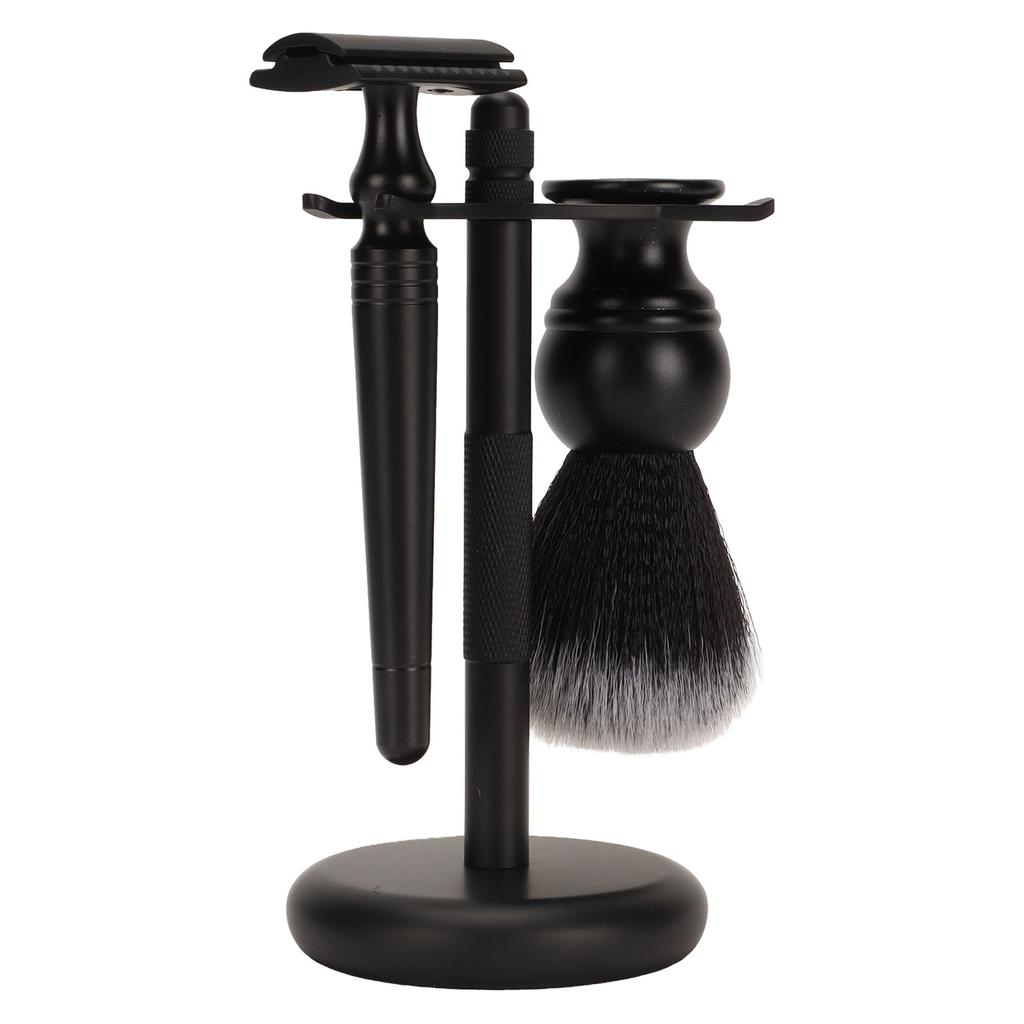 3pcs Trimming Brush Set Black Beard Care Safety Trimming Blade Brushes Kit with Stand Holder for