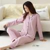 Couple's All-Cotton Long Sleeve Pajamas - Solid Color Cardigan Homewear for Men and Women, Ideal for Autumn and Winter.