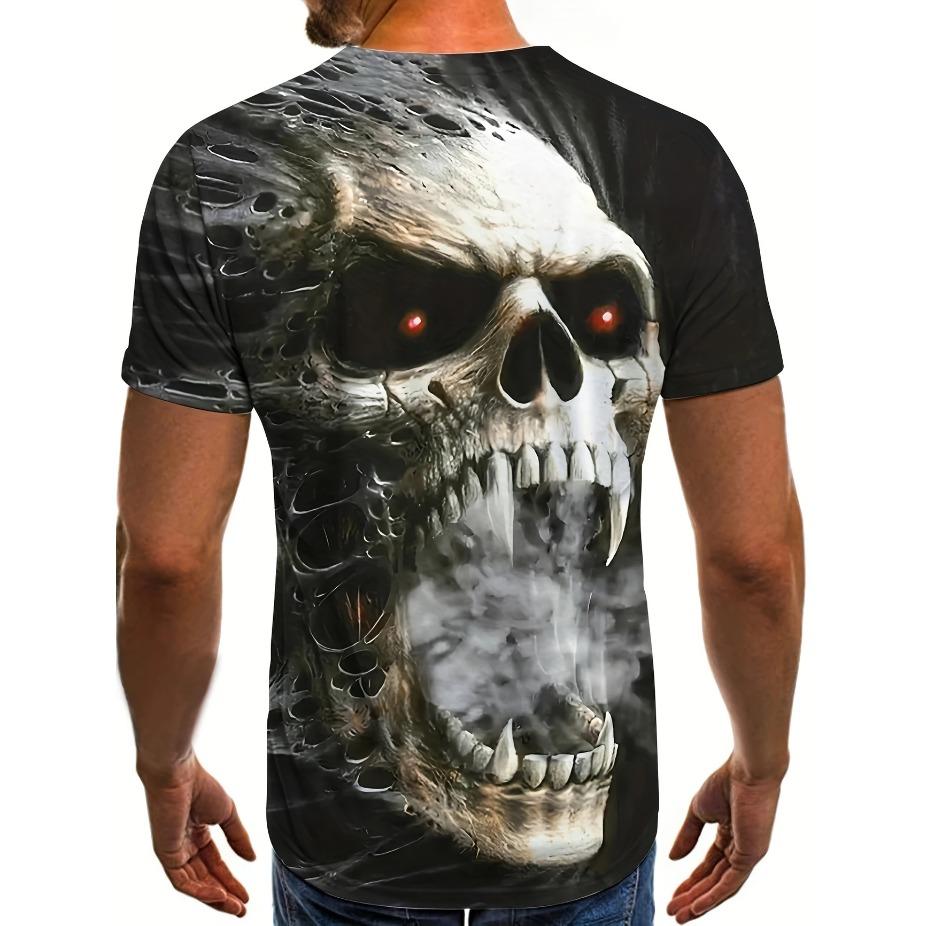 Men's 3D Skull Print T-Shirt Casual Short Sleeve Summer Tee Graphic Design Comfortable Polyester Outdoor Sports & Fitness, Skull T Shirt