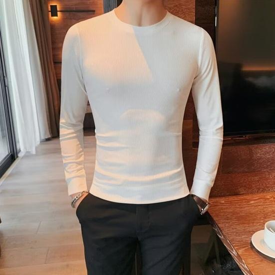 Top de fitness pentru bărbați, de primăvară, toamnă, cu gât rotund, cu mâneci lungi elastice, pulover de culoare solidă, pentru fitness, pentru sport, haine de iarnă