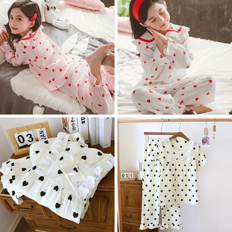 135x50cm Crêpe Douce Double Couche Gaze Jolie Impression Cœur Coton Enfant Tissu Pour Vêtements De Nuit Tissu D'ameublement YHW300530