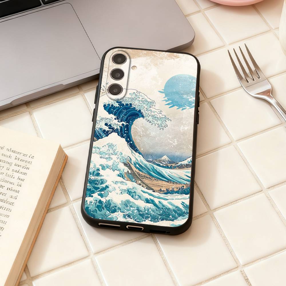 Japanese Ukiyo-e Ocean Waves phone Case For Samsung Galaxy A73,A72,A71,A70,A53,A52,A51,Others Soft Black Shell