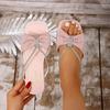 Fashion Plus Size 2025 Summer New Women's Square Toe Low Heel Bow Tie Crystal Slippers Wide Fit Outdoor Dress Casual Elegant Sandals