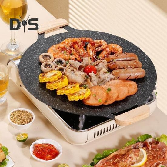 Litinový plech na pečení s rukojeťmi, nepřilnavá kulatá pánev na grilování steaků, mořských plodů, zeleniny, palačinek, multifunkční grilovací pánev na sporák, táborák