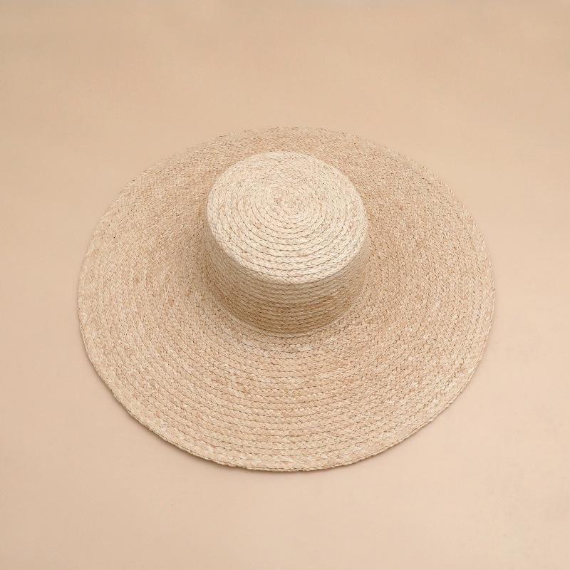 cm large brim natural raffia flat top straw hat women's summer handwoven seaside vacation beach flat edge hat