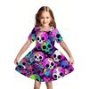 [Holidays And Birthdays] A Colorful, Print Short-Sleeve Dress Featuring a 3D Digital Fashion Design with a Whimsical Skull Pattern,