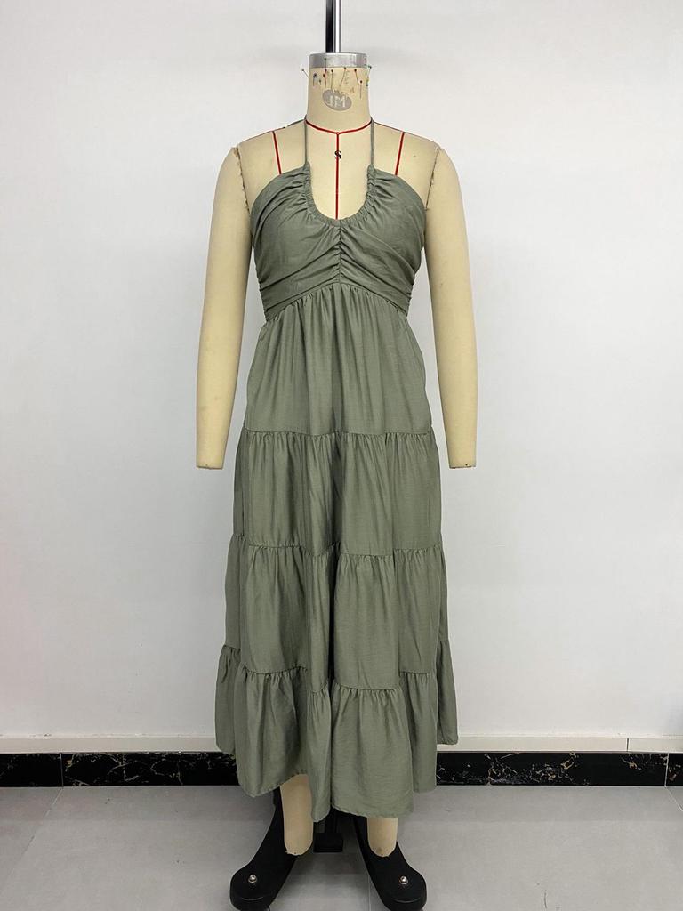 2026 Summer Halterneck Resort Maxi Dress - Backless Ruched Fashion for Women