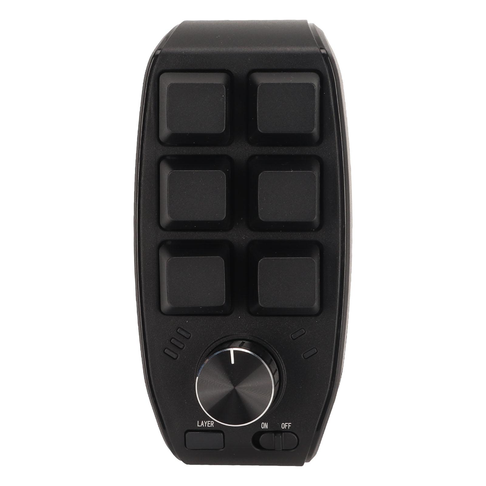 

Мини-клавиатура с 6 клавишами и ручкой, программируемая, двухрежимное подключение, универсальная механическая клавиатура для управления одной рукой чёрный