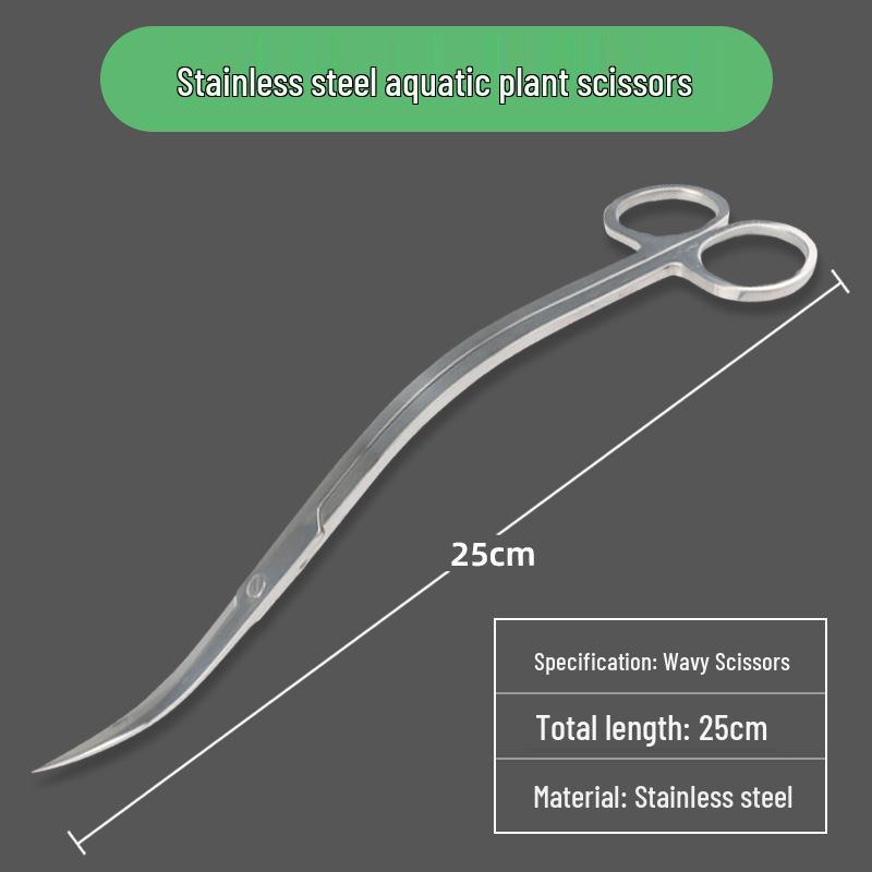 Aquarium Plant Care Set: Stainless Steel Curved Scissors, Tweezers, and Trimming Tools for Aquatic Landscaping and Cleaning.