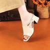 Elegant Open-toed Thick-soled Sandals Women's Soft Leather Outer Wear One-word Drag Light Luxury Metal High-heeled Thick Heel Drag