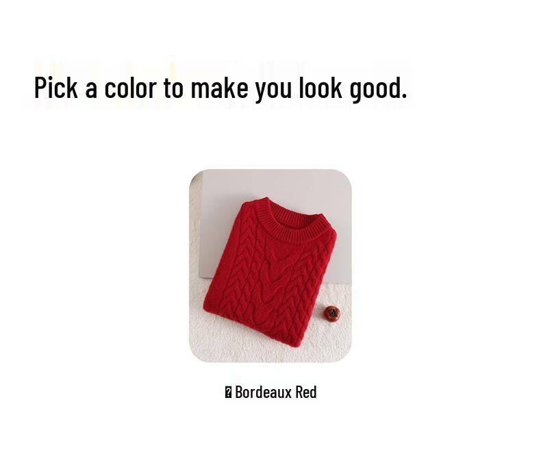 New Unisex Children's Festive Chinese Style Wool Cable Knit Sweater