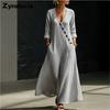 TikTok Summer Lazy Style V-Neck Pleated Swing A-Line Resort Maxi Dress Women One-Piece Long Dress