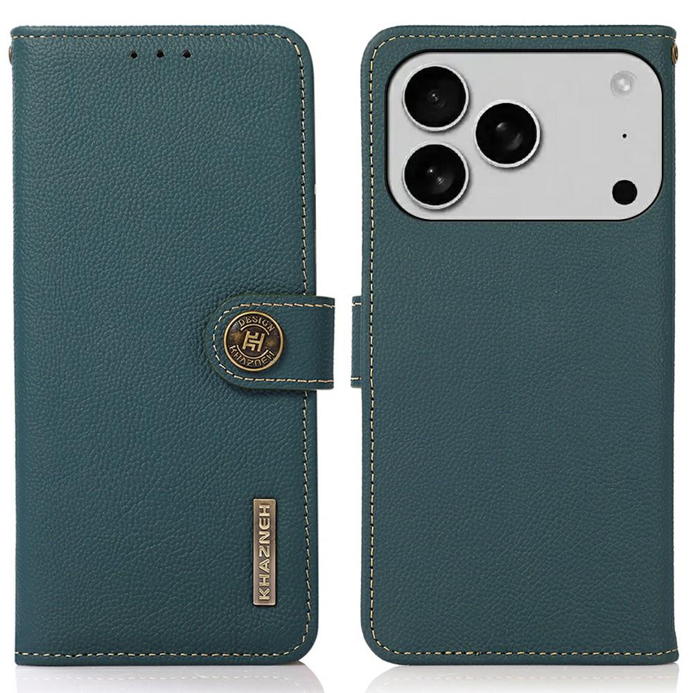 KHAZNEH pro iPhone 17 Pro Max Pouzdro Pravá hovězí kůže Blokování RFID Peněženka Kryt na telefon