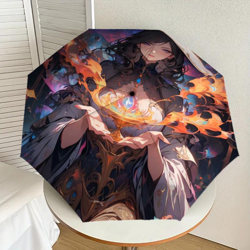

1pc Flame of Destiny: A Mystical Journey Through Time Umbrella with Plastic Handle,Suitable for All Seasons Home Travel Outdoor UmbrellaDD962