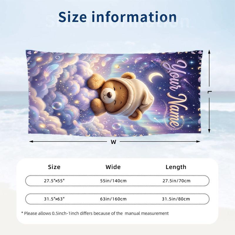Teddy Bear Theme Beach Towel Personalized Custom Name & Text Soft Quick Dry Beach Towel for Swimming Travel