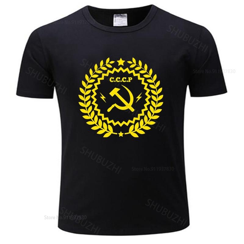 Tshirt Unisex Summer Top Tees Soviet Union USSR Communist Tshirts Unisex Russia Cotton CCCP Emblem Badge Unisex Tshirt
